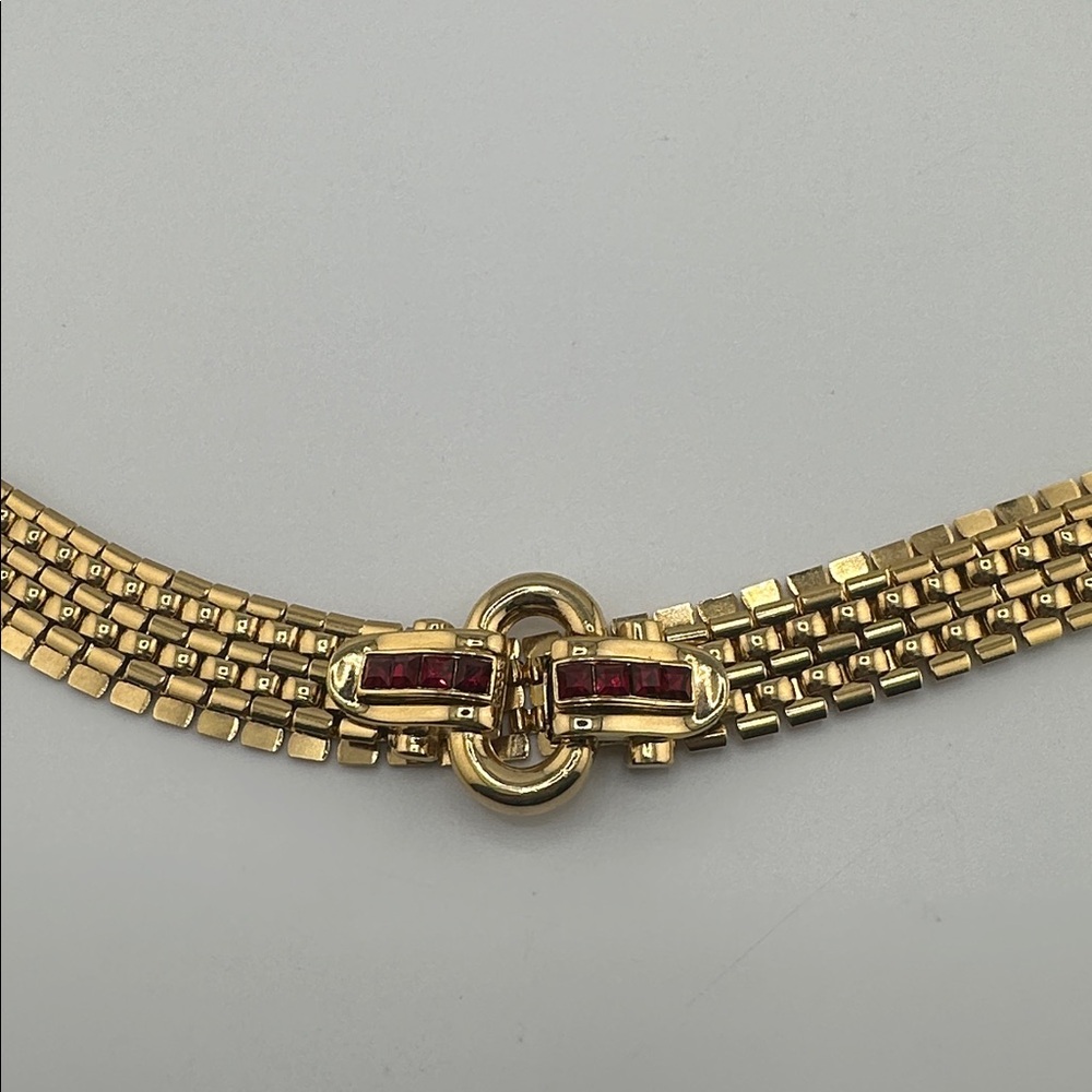 Vintage GIVENCHY Gold Tone Necklace With track link ruby Crystal - Picture 6 of 6